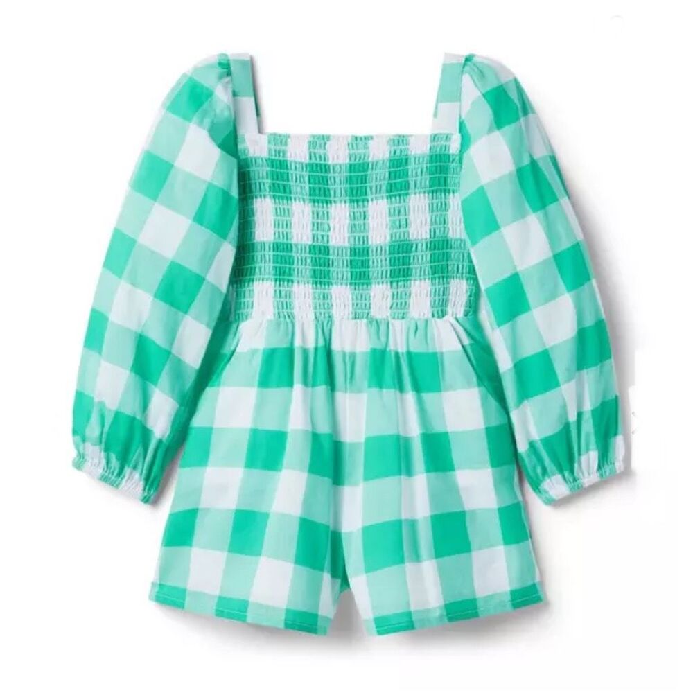 Janie and Jack The Emma Smocked Romper in True Green Gingham Size 4